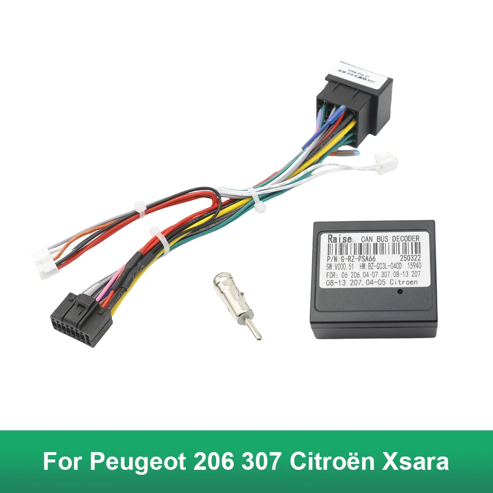 For Peugeot 206 307 Radio Wiring Harness Adapter CAN Bus Decoder for Citroën Xsara 16 Pin Plug To ISO Connector Android Cable