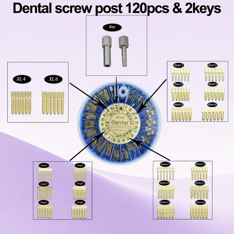 

120Pcs/set Dental Endodontic Conical Screw Post Endo Root Canal Pins Pure Titanium Stainless Steel Gold Plated Quartz Glass