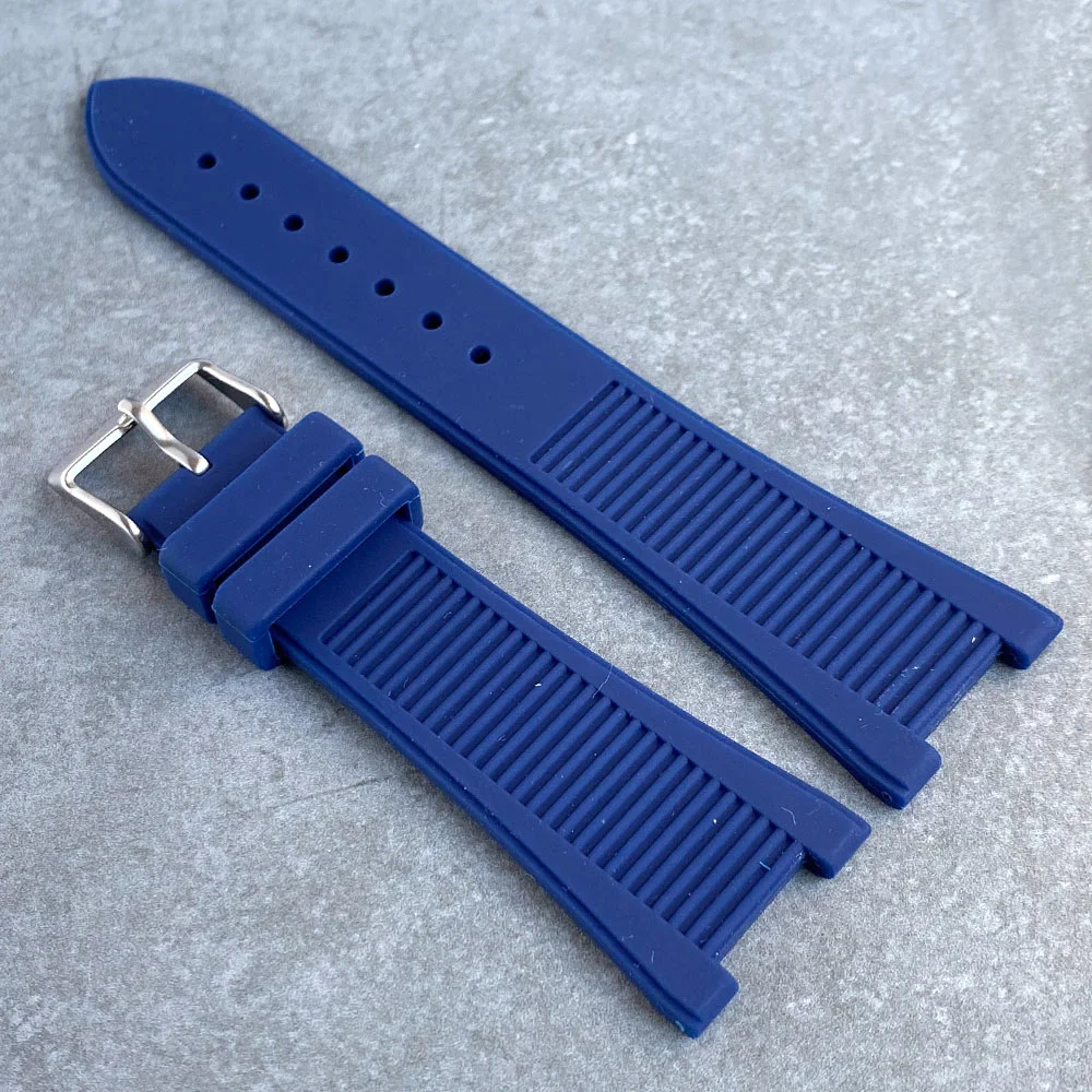 Black Blue Silicone Watch Strap for Nautilus Model NH35 NH36 Automatic Men Watch Solid Steel End Links Pin Buckle