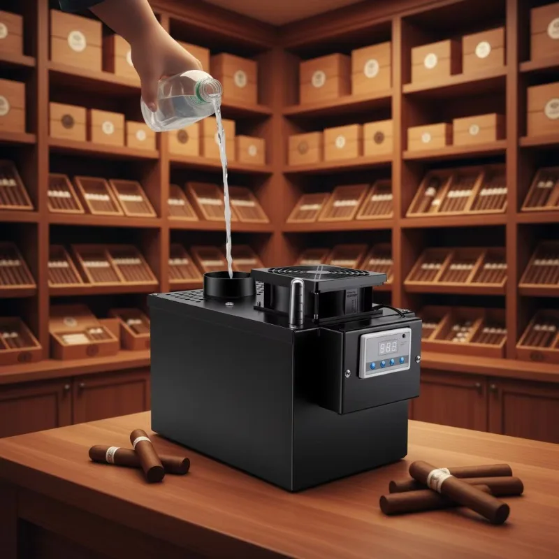 Customized Electric Evaporative Metal Cigar Cabinet Elegant Luxury Mini Desktop Smart Humidifier 10L Capacity 1 Year Hotel