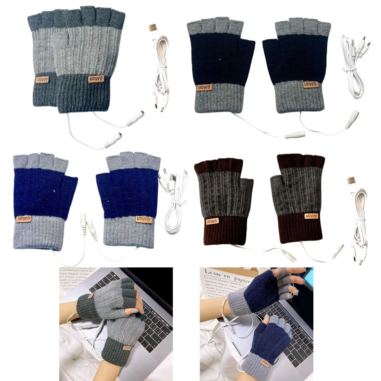 USB Heated Gloves for Adults Cold Weather Hand Warmers Fingerless Electric Heating for Sports Computer Laptop Cycling Work