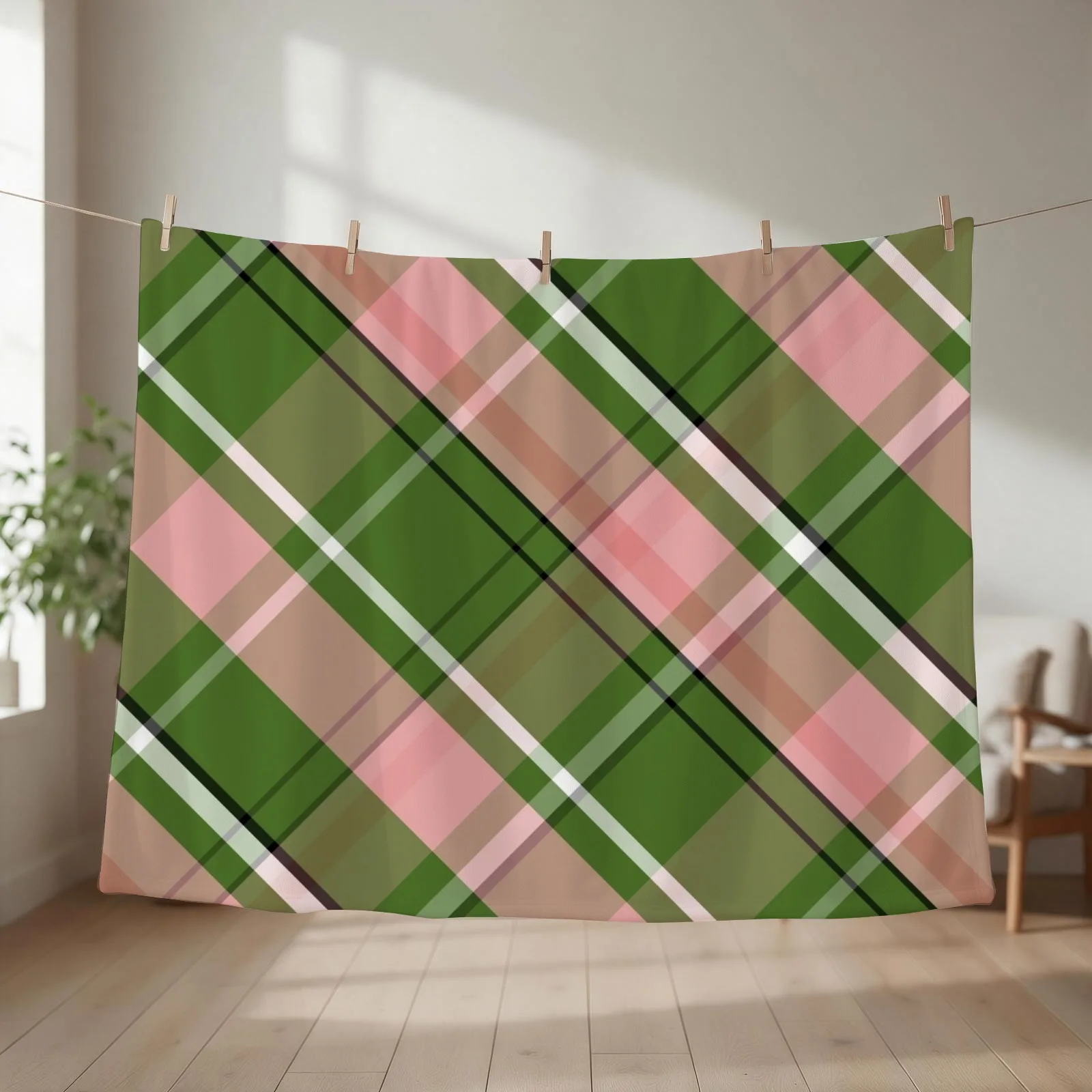 Pink and Green Preppy Plaid Throw Blanket couch cozy soft plush fuzzy picnic outdoor blanket