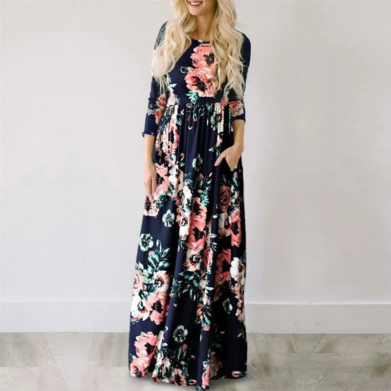 Women Summer Long Dress 2024 Floral Print Boho Beach Dress Ladies White Maxi Evening Party Dress Sundress Vestidos de festa