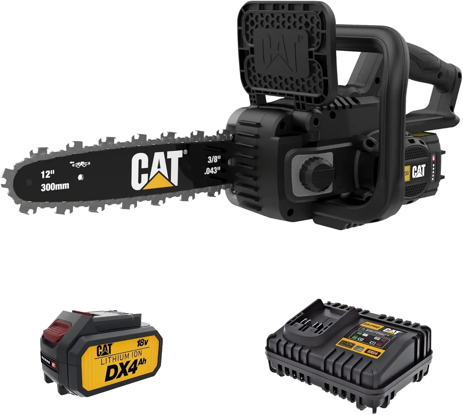 Cat Dg230 18V Brushless 12” Chainsaw, Battery Chainsaw With Tool-Free Chain Tensioning, Electric Chainsaw Cordless With Inertia