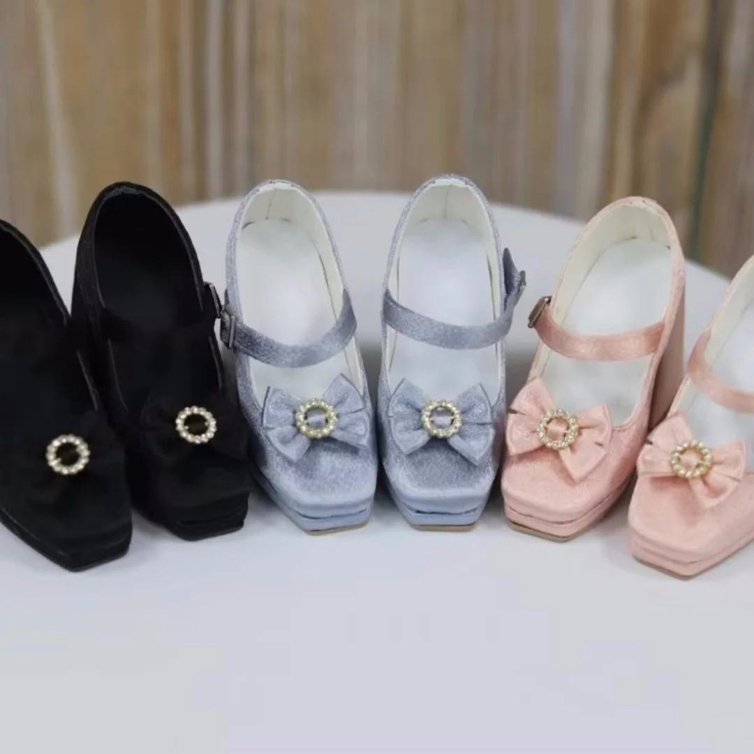 

BJD Doll Shoes 1/3 DD/SDGR Gentle Bow Square Toe Real Silk Stain Daily Black Blue Pink Multi-colored High Heels Doll Accessories