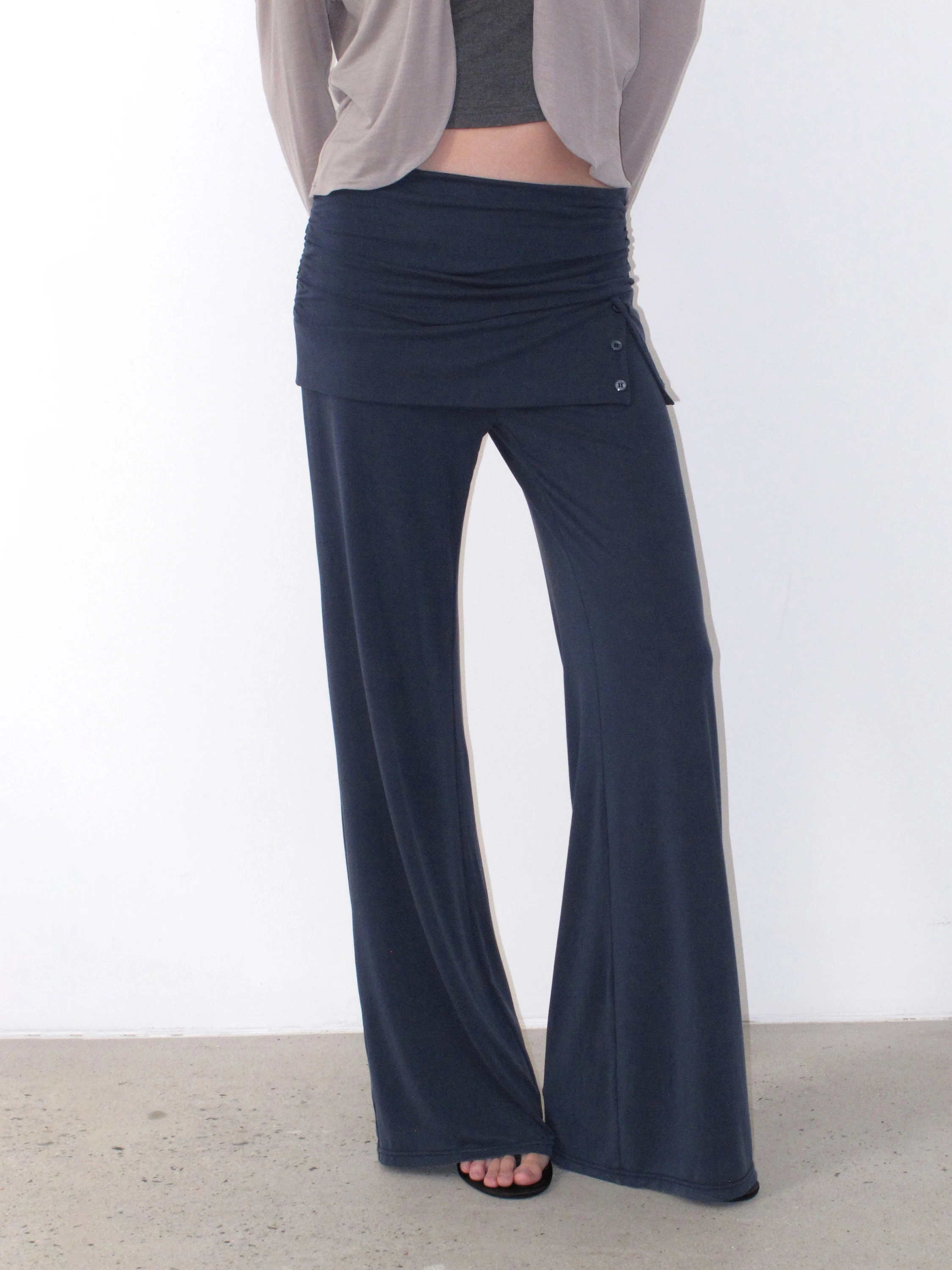 Pantalones Casuales Estilo Wrap Mist Blue de Mito De, Suaves y Amigables con la Piel, Pantalones Falda de Cintura Baja, Plisados, de Pierna Recta y Alta Elasticidad