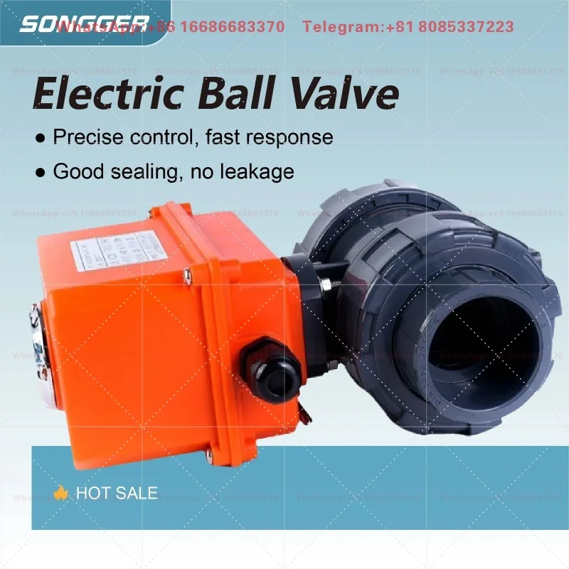 Q911F True Union UPVC Electric Ball Valve AC220V DC24V ‑ IP67 Waterproof Soft Seat Chemical Resistant Motorized Control Valve