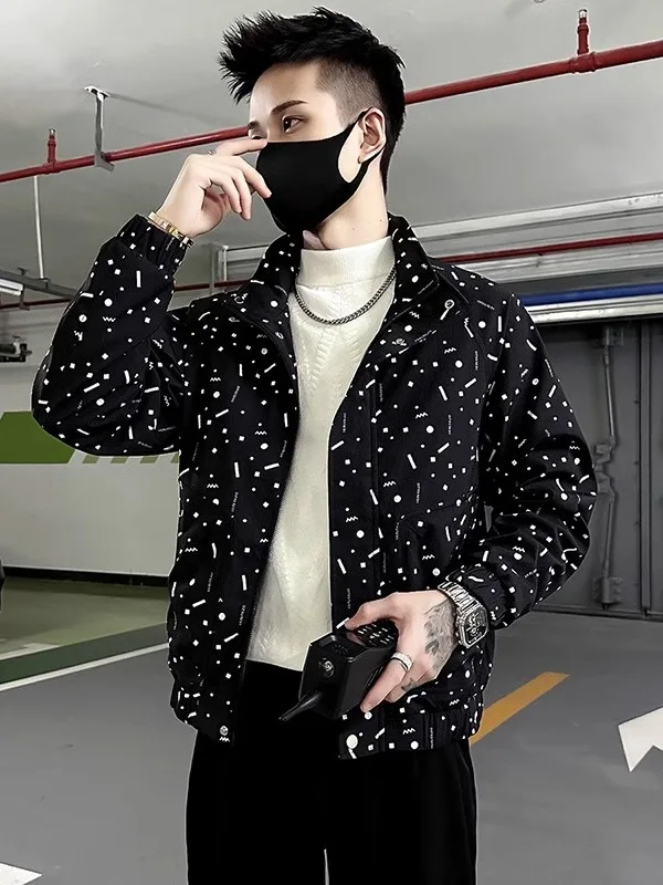 

Printed Jaet Men's Sle Spring Autumn Flip Collar Clothing Early Spring New Model Polyester Fiber Stand Fit