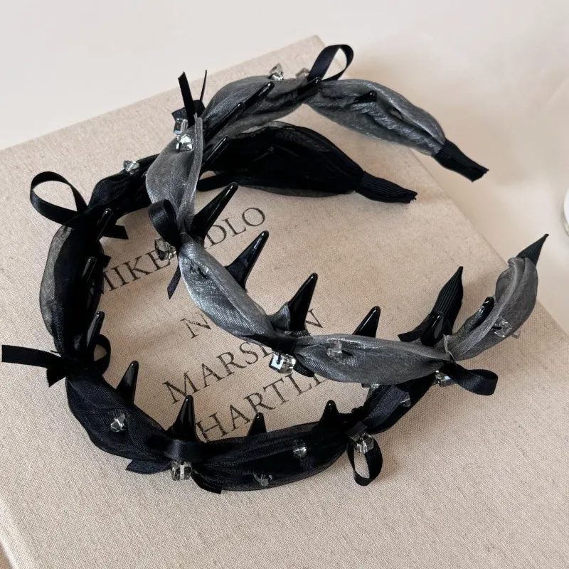 Women Korean Eugen Yarn Headband High Quality Rhinestone Bow Head Buckle Girls Daily Toothed Pressure Hair Hair Accessories