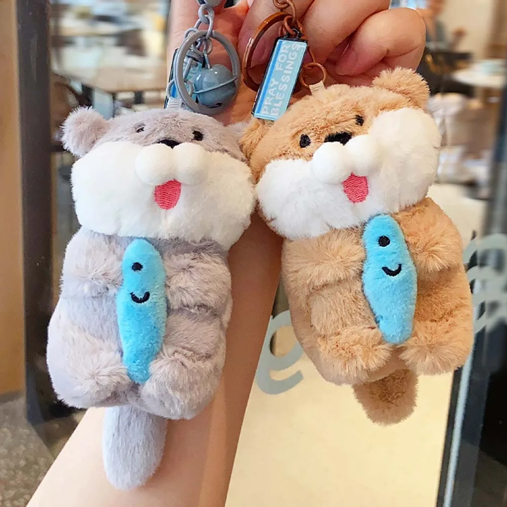 Animals Doll Cartoon Otter Keychain Decorations Holding Fish Shape Plush Otter Bag Pendant Soft Stuffed Keys Accessories