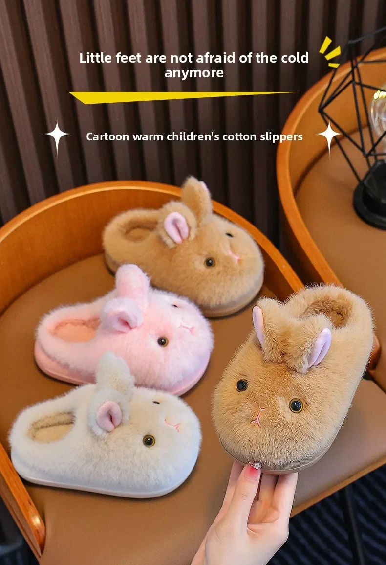 2026 Mädchen Herbst Winter Baumwoll-Hausschuhe Kinder Slip-On Warme Schuhe Niedlicher Hase Rutschfest Weich Bequem Plüsch Hausschuhe für drinnen – Detail 3