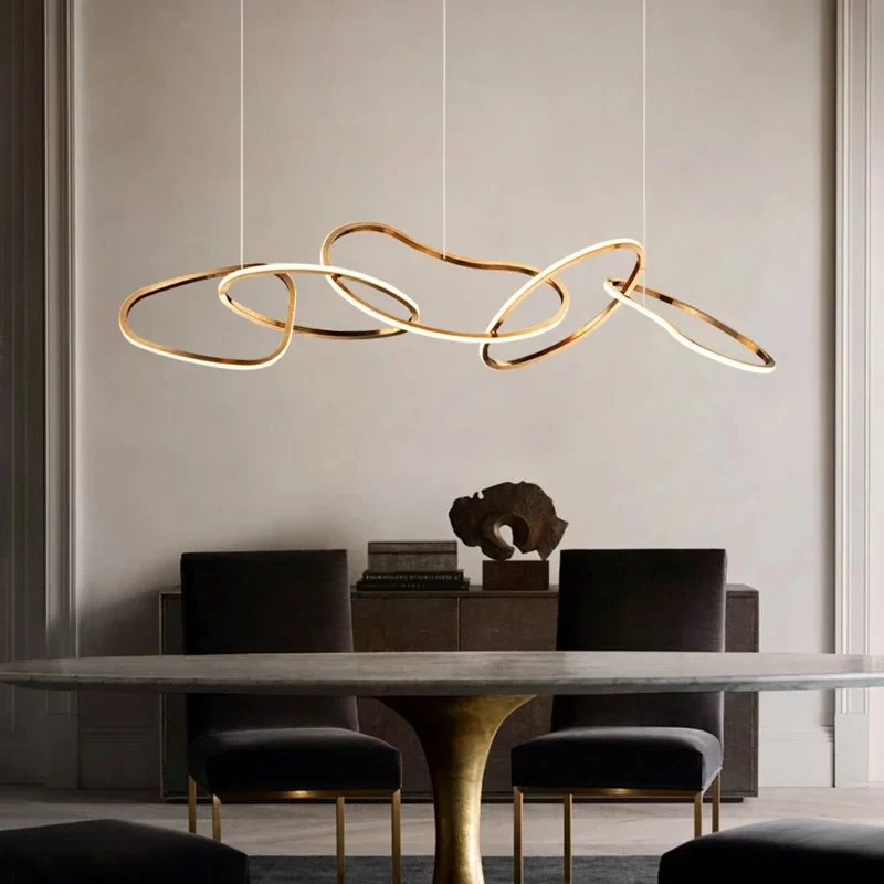 Modern Rings Pendant Lights Black&Golden for Living Dining Room Bedroom Ceiling Chandelier Lamps Indoor Hanging Lighting Fixture