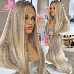Ash Blonde Highlight 13x6 Lace Frontal Wigs Human Hair Colored Brazilian Human Hair Straight Ombre Wig Transparent Swiss Lace Fr