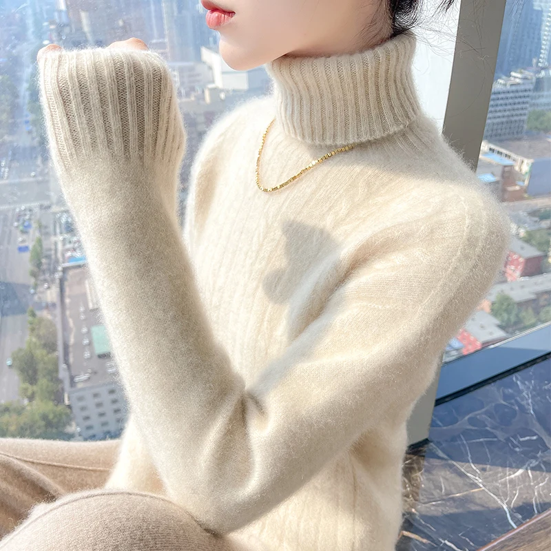 

2023 Cashmere 100% Merino Wool High-Collar Women Knitted Pullover Top Winter Thickening Warm Soft Sweater Women's Jumper