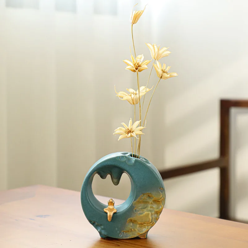 Creative Ceramic Vases Chinese Zen Soft Decorations Modern Retro Ornaments Coarse Ceramic Flower Inserts Home Decor