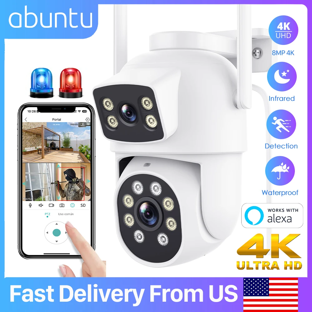 8MP 4K Wifi Security Camera Outdoor Dual Lens Dual Screens PTZ Surveillance Camera Smart Human Detection Alarm Push ICsee Camera