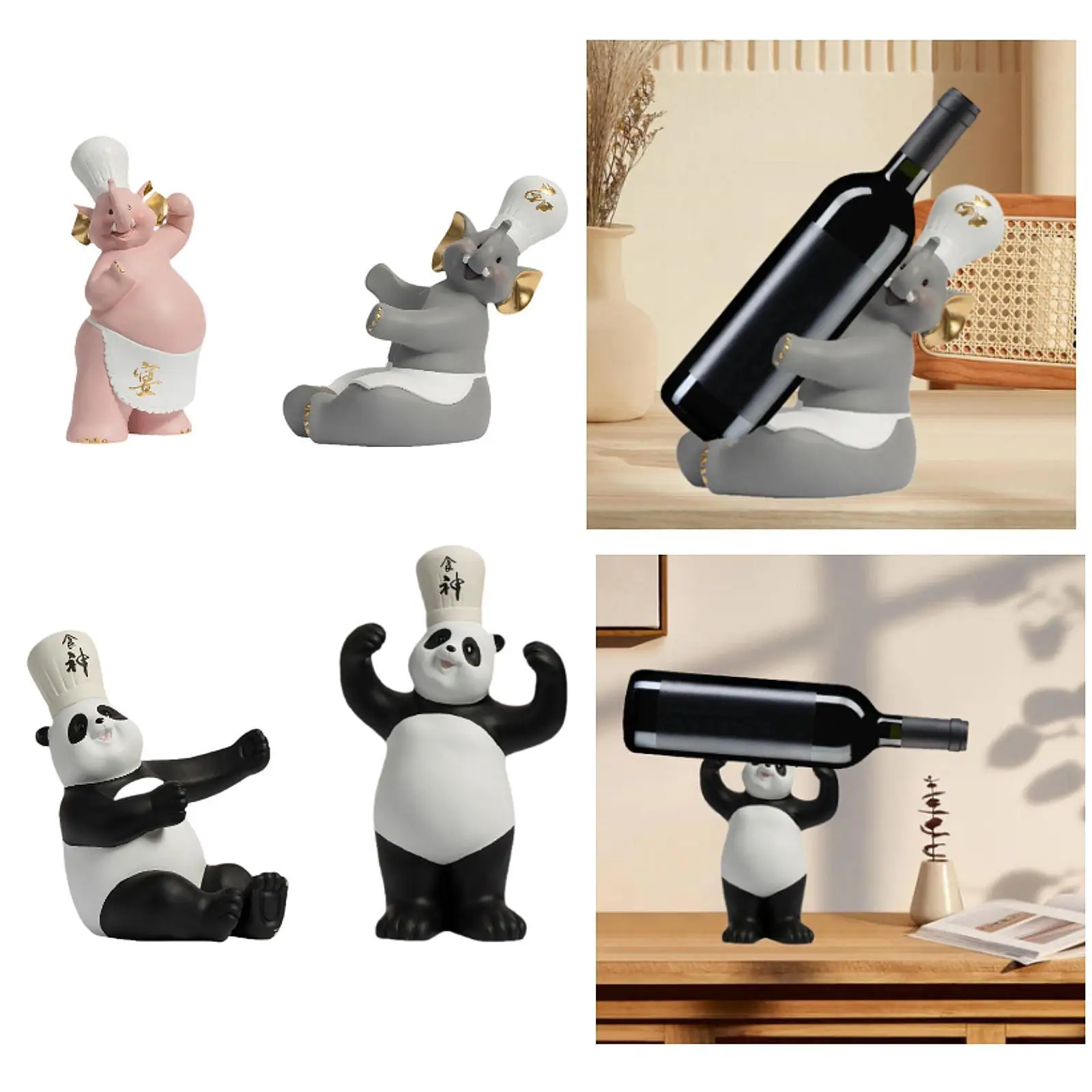 

Animal Statue Wine Bottle Holder Cute Wine Storage Rack Figurine Table Wine