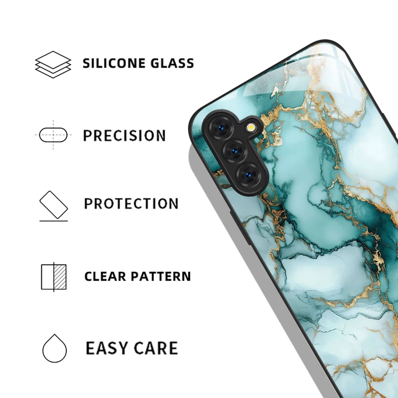Luxo padrão de mármore caso de telefone vidro temperado para samsung a35 a55 a54 a13 a03 a15 a25 a71 4g 5g duro à prova de choque proteger capas