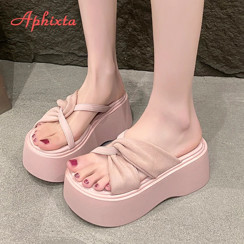 

Aphixta Pink Platform Slides 8cm High Heels Sandals Straps Summer Woman Shoes Cross Party Slides Shoes Sexy High Heels Sandals