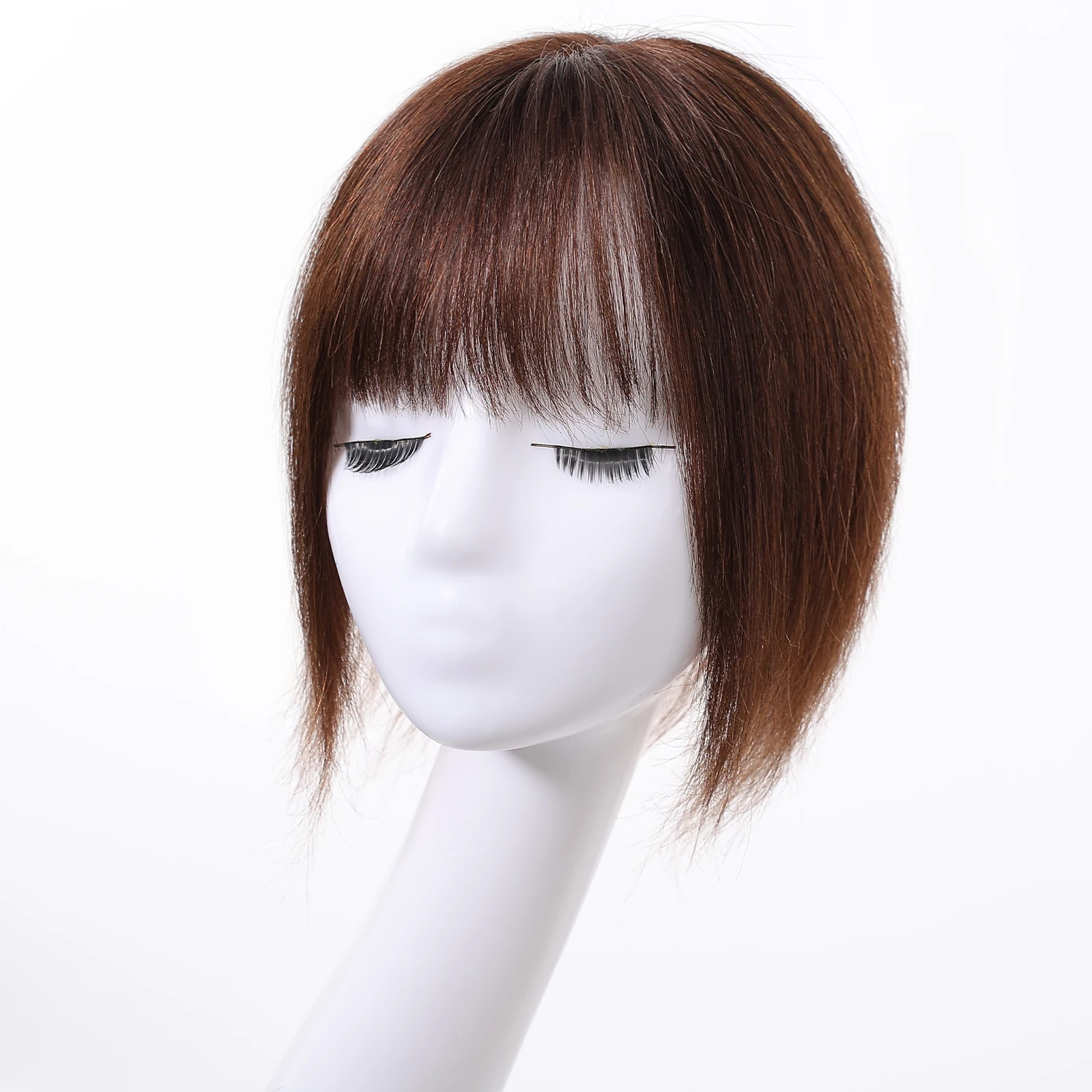 شعر بشري بني للنساء مشبك على هامش مع سوالف وقطعة علوية 100% شعر بشري بلانت قص شعر مموج #4