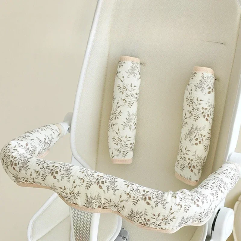 

3pcs Set Baby Stroller Armrest Sleeve Cover Protector Universal Cotton Gauze Pram Handle Sleeve Cover Detachable Burp Cloth