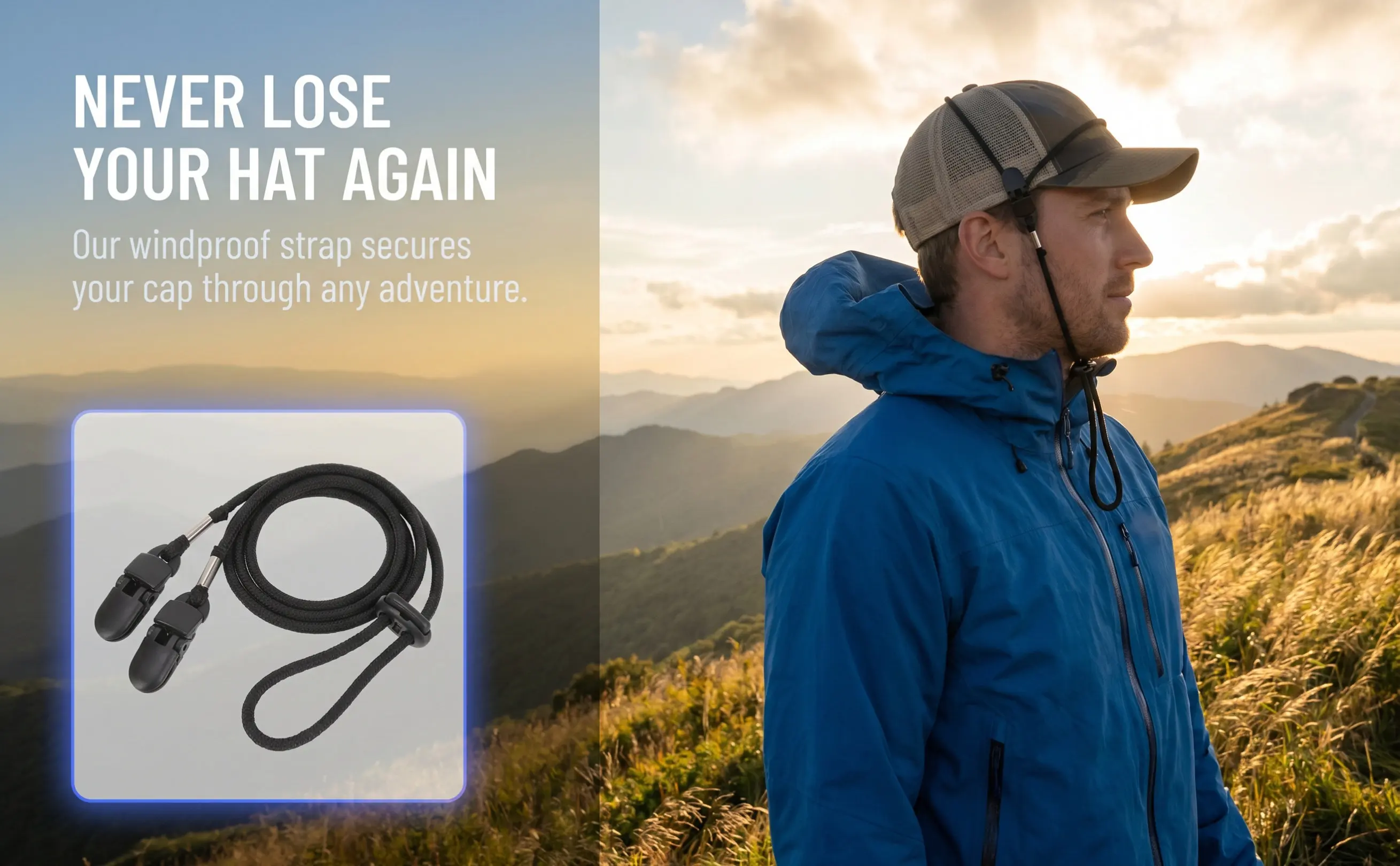 2Pcs Lightweight Adjustable Hat Clip Strap Nylon Material Wind Resistant for Outdoor Sports Travel Hiking Sailing Camping