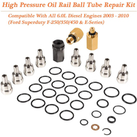 High Pressure Oil Rail Ball Tube Repair Kit for Ford 6.0 Powerstroke Nipple Cup Socket Leak Test Kit 8 O-Rings Injector Seal kit