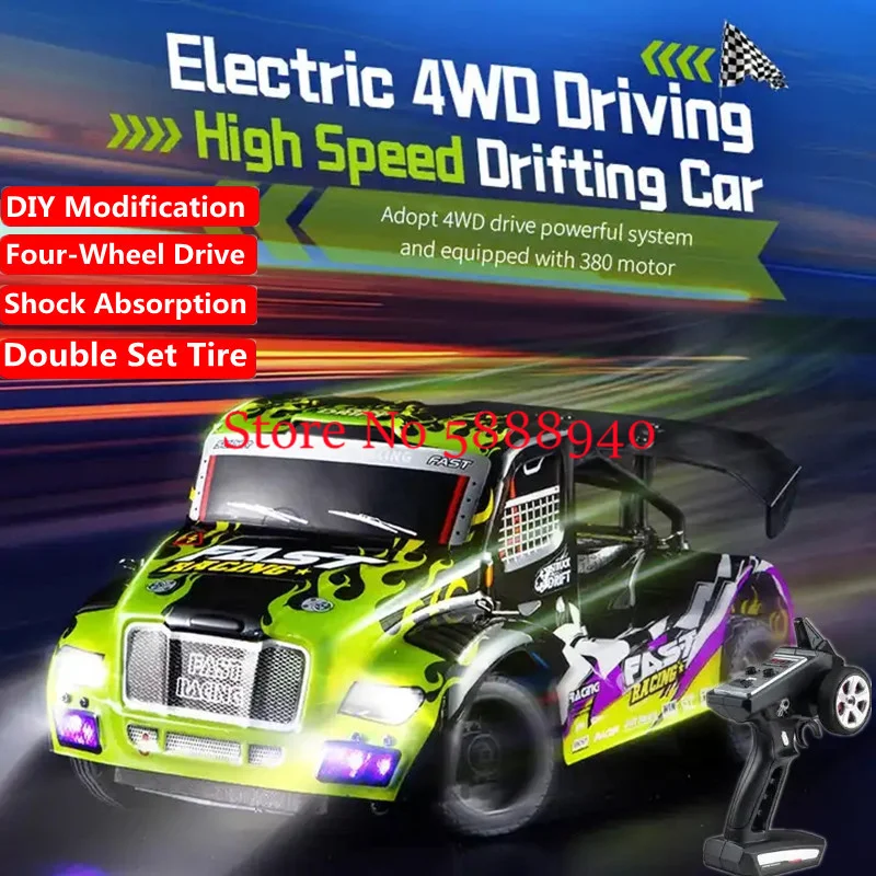 40KM/H High Speed Off Road Racing Drift Dual Mode Remote Control Car 2.4G DIY Modification Flat Running LED Lighting RC Car Toys