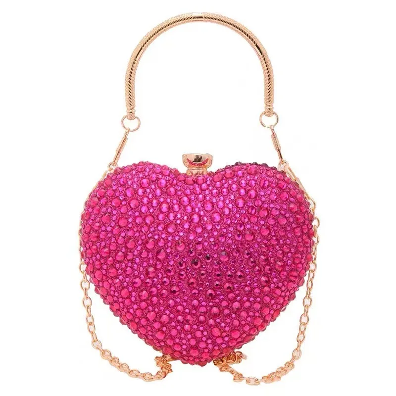 Light Luxury Rhinestone Bag Fashionable Mini Heart Shoulder Crossbody Women'S Diamond Dinner Bag Handbags Clutch Purse New