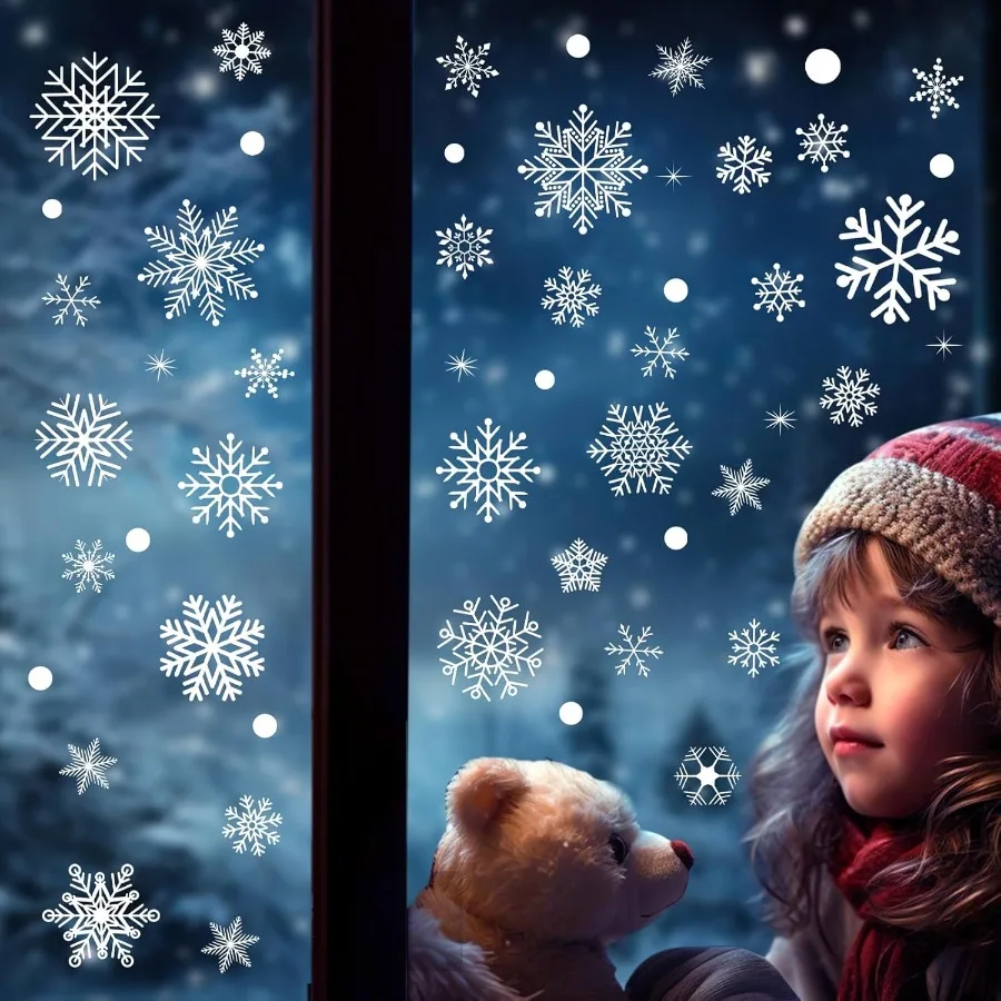 12 ورقة 480 قطعة عيد الميلاد ندفة الثلج نافذة يتمسك زينة للمنزل غرفة مكتب زجاج ويندوز الباب جدار عطلة ديكور الحفلات #5