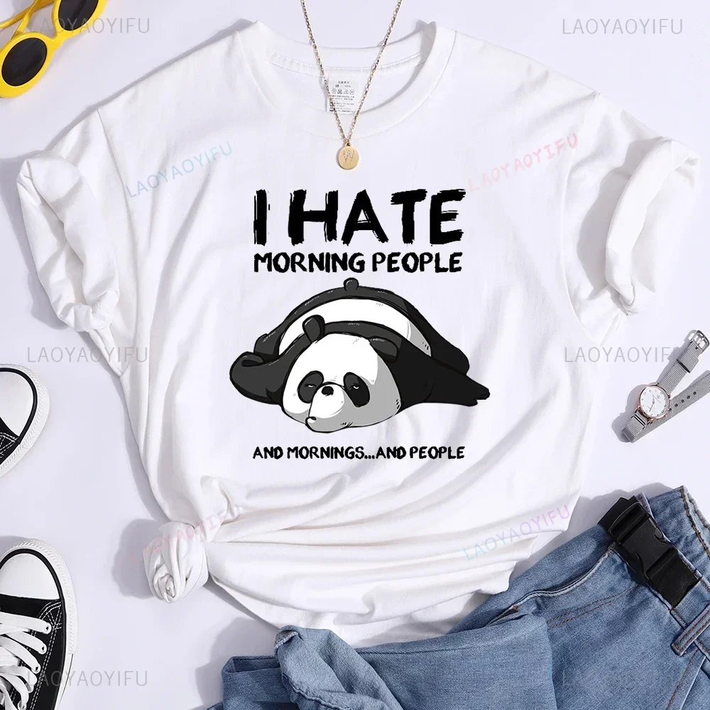 Lovely Panda Sleeps Personality Patterns Woman T-Shirts Kawaii Fashion Tshirt for Women Cotton Harajuku Short Sleeve Tops