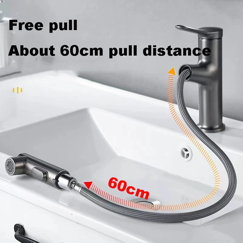 Brass Body Pull Out Basin Faucets Modern Simple Hot Cold Water Tap Deck Mounted Tap Single Handle Sink Mixer Bathroom Accessory