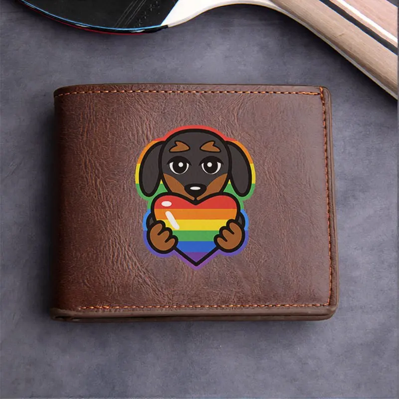 Portafoglio in PU premium con logo a forma di cuore di cane arcobaleno Stile business minimalista Design compatto unisex Durevole Leggero Uso quotidiano