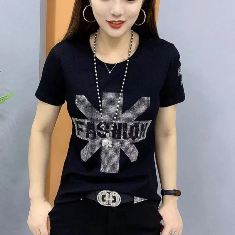 

Летняя женская футболка из чистого хлопка Klein синего цвета с короткими рукавами для женщин, тонкая рубашка с круглым вырезом и надписью