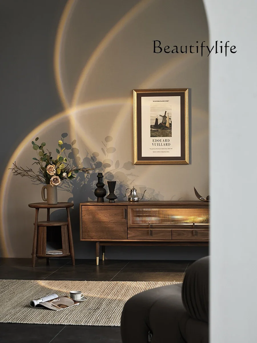 N Nordic Solid Wood TV Cabinet Living Room Simple Small Apartment Light Luxury Black Walnut Log Furniture Combination