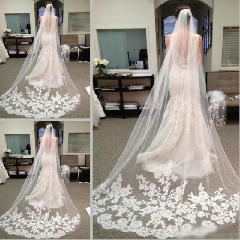 Voile Long en dentelle pour Mariage, Voile De mariée ivoire blanc, 1 couche, 3 mètres, accessoires De Mariage, 2022