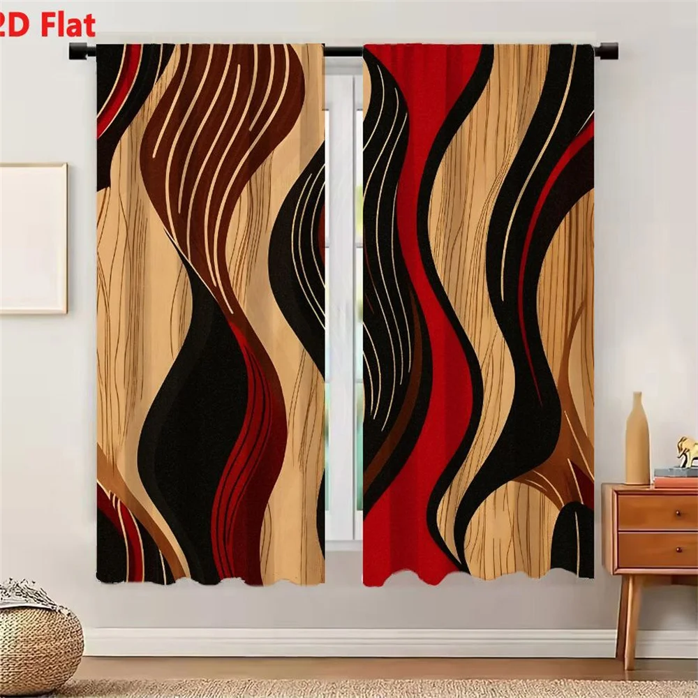 2Pcs Curtains Abstract Wood Grain Art With Flowing Hair-Like Patterns In Earthy Tones Window Drapes for Bedroom Room Decor Decor