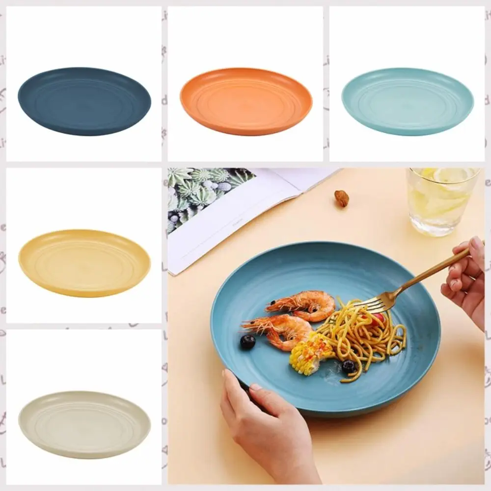 Kitchen Accessories Plastic Wheat Straw Plates Round Lightweight Dinner Plates Unbreakable Microwave Safe Tableware Fruit