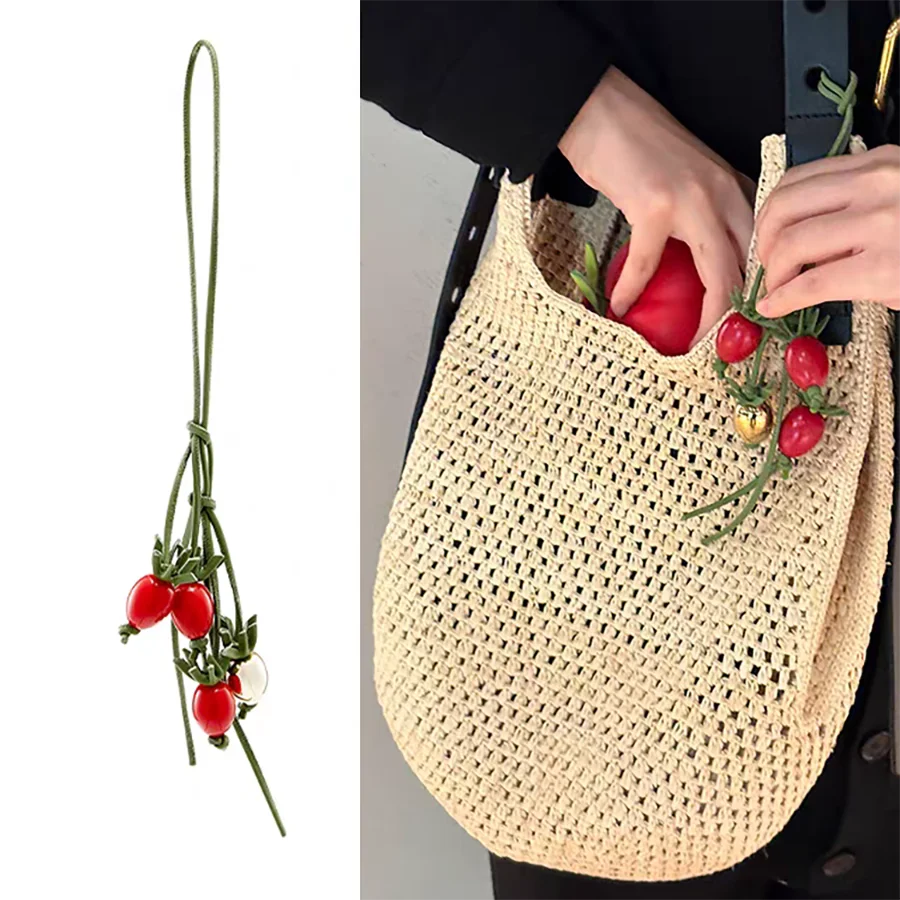 Tomato Luxury Leather Bag Charm Purple Flower Keychain Bag Pendant Decoration High Luxury Girl Gift Bag Accessories