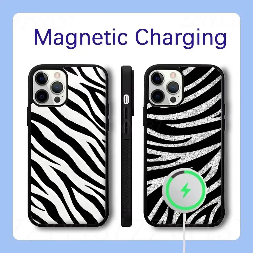 

Zebra Print Black White Phone Case For iPhone 17,16,15,14,13,12,11,Pro,Max,Plus,Air,Mini,SE Magsafe Magnetic Wireless Charging