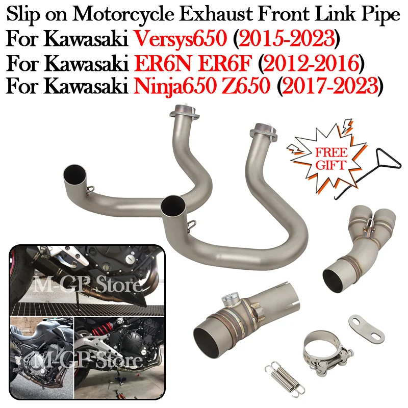 

Slip On For Kawasaki ER6N ER6F Versys 650 Z650 Ninja650 2012 - 2023 Motorcycle Exhaust Escape Modify 51MM Front Middle Link Pipe