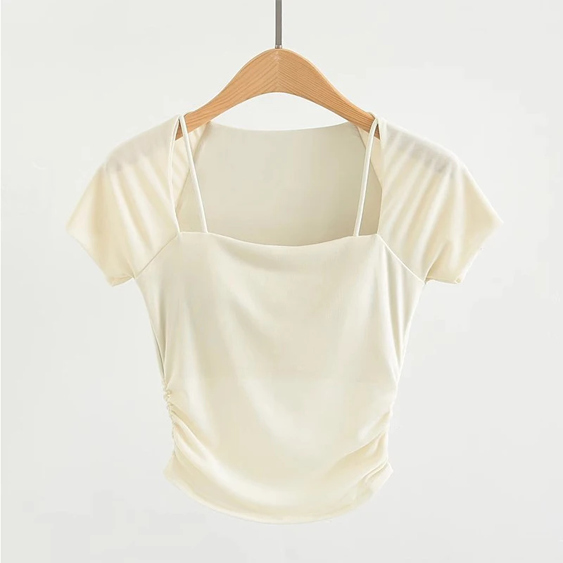 Gepolsterte Yoga-Shirts für Damen, Kurzarm-Sport-Crop-Top, Fitness-Workout-T-Shirt, Sexy Cropped-Lauf-Tights, Gym-Bekleidung – Detail 6