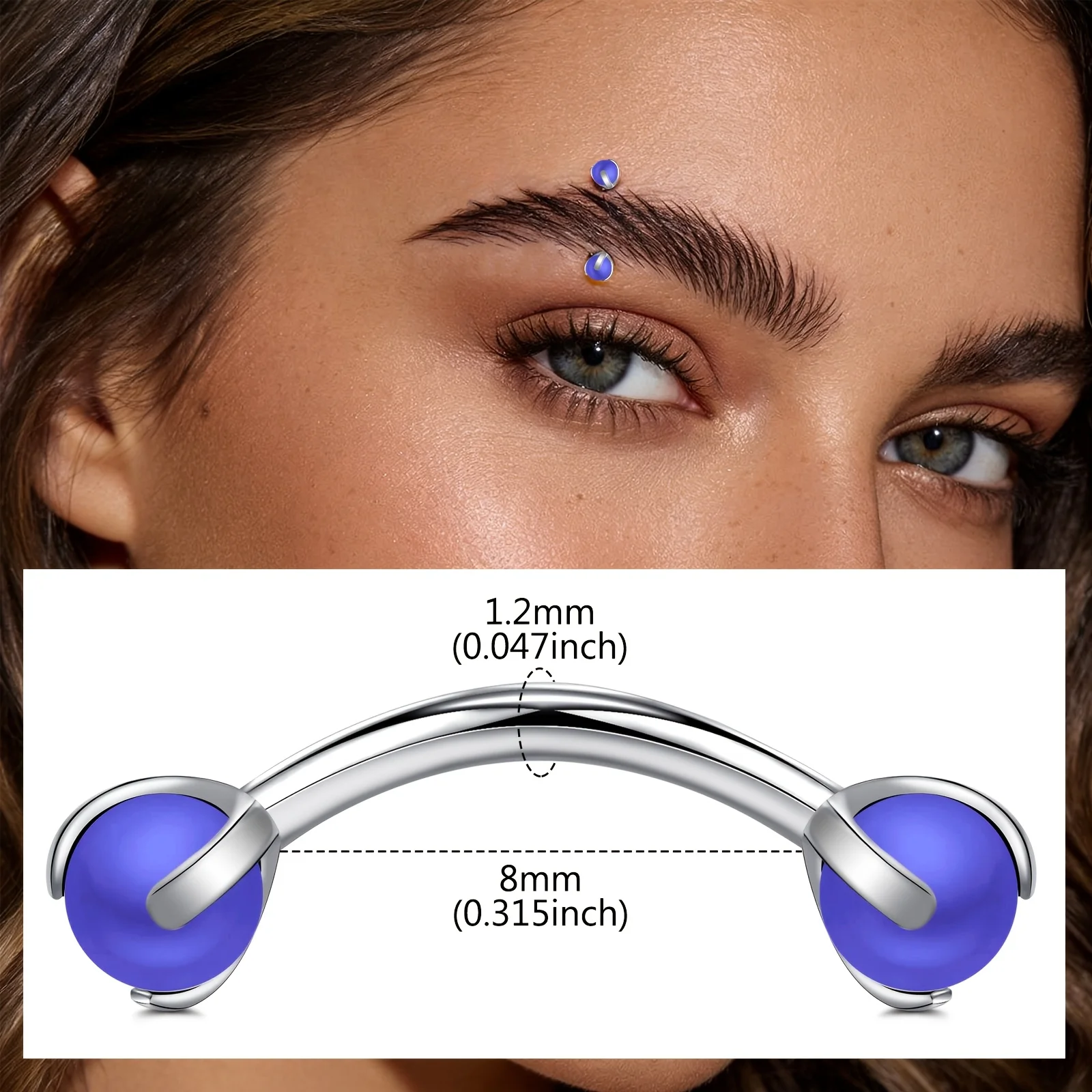 Body Jewelry Measurements - Barra curva con perla finta per