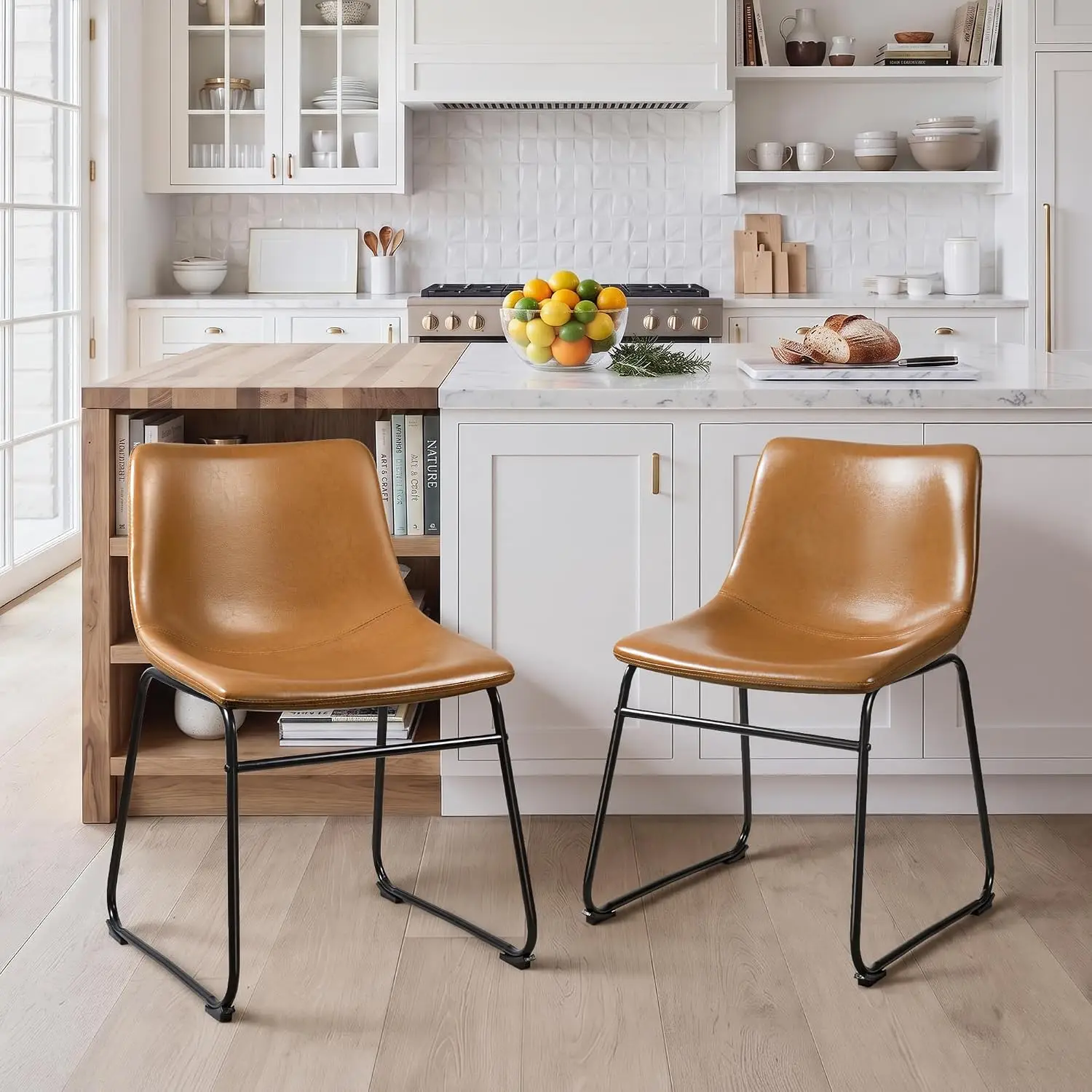 Dining Chairs Set of 2, 18" Faux Leather Counter Height Bar Stools