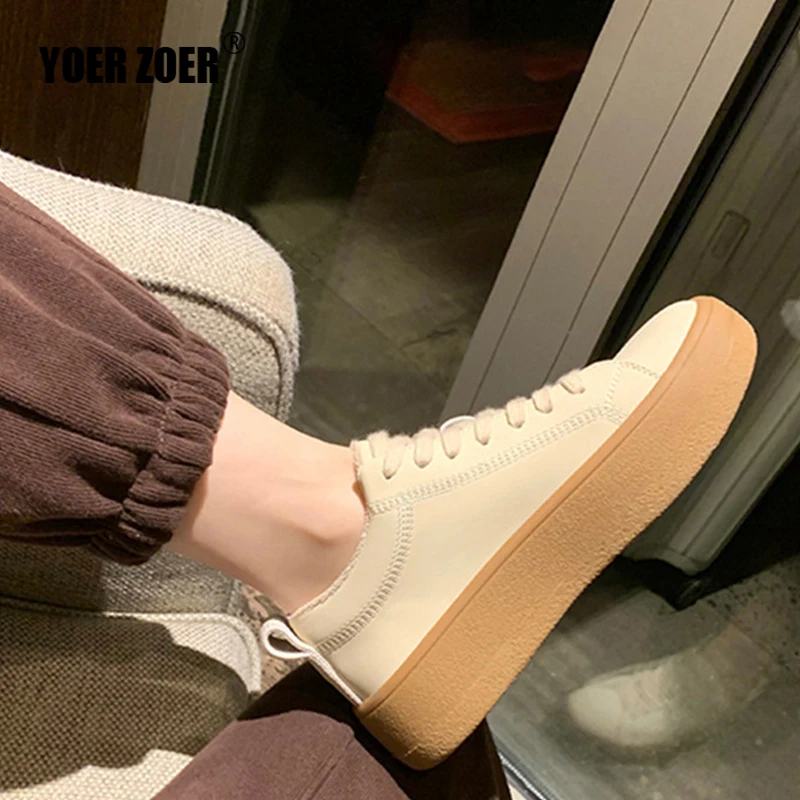 Thick-soled Genuine Leather White shoes Women's 2022 new Casual Wild board shoes women's ins tide heightening sports shoes women