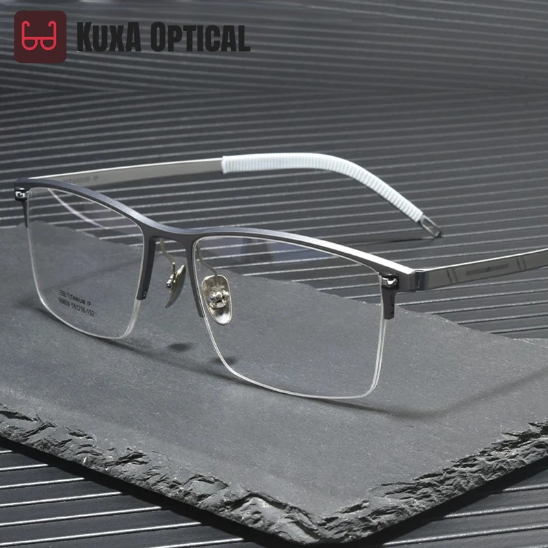 

KUXA дизайнерские очки в полурамке, ультратонкие титановые мужские очки для близорукости, пресбиопии, очки в полуоправе, мужские очки для M