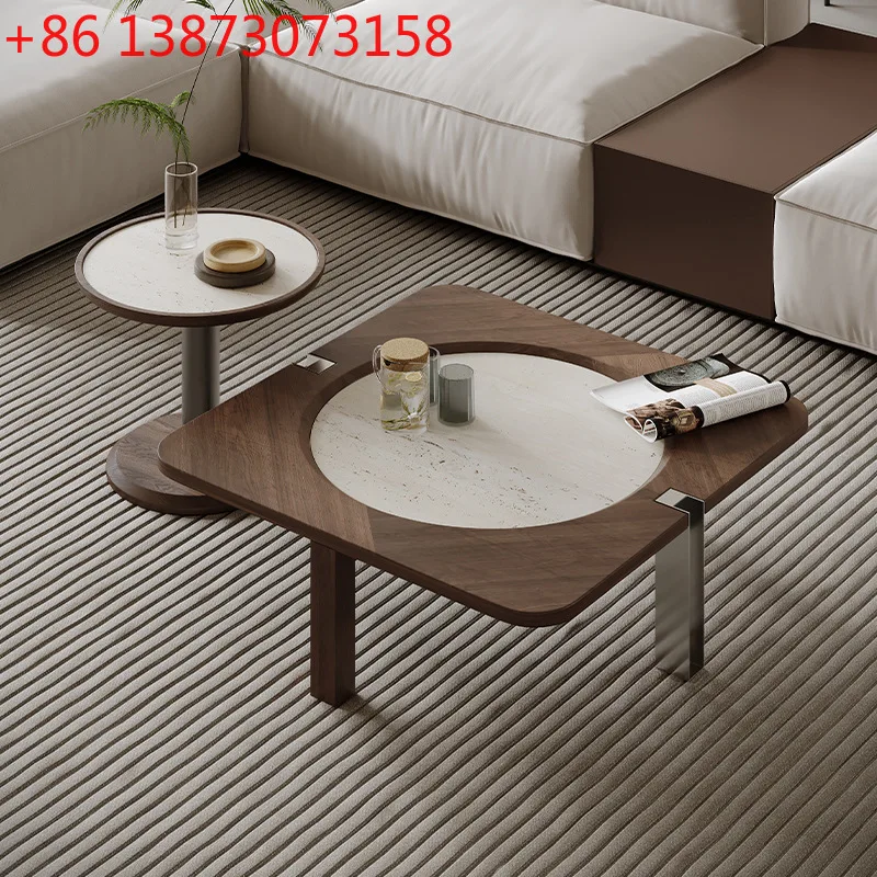 Minimalist square coffee table walnut pattern modern simple high and low combination marble coffee table