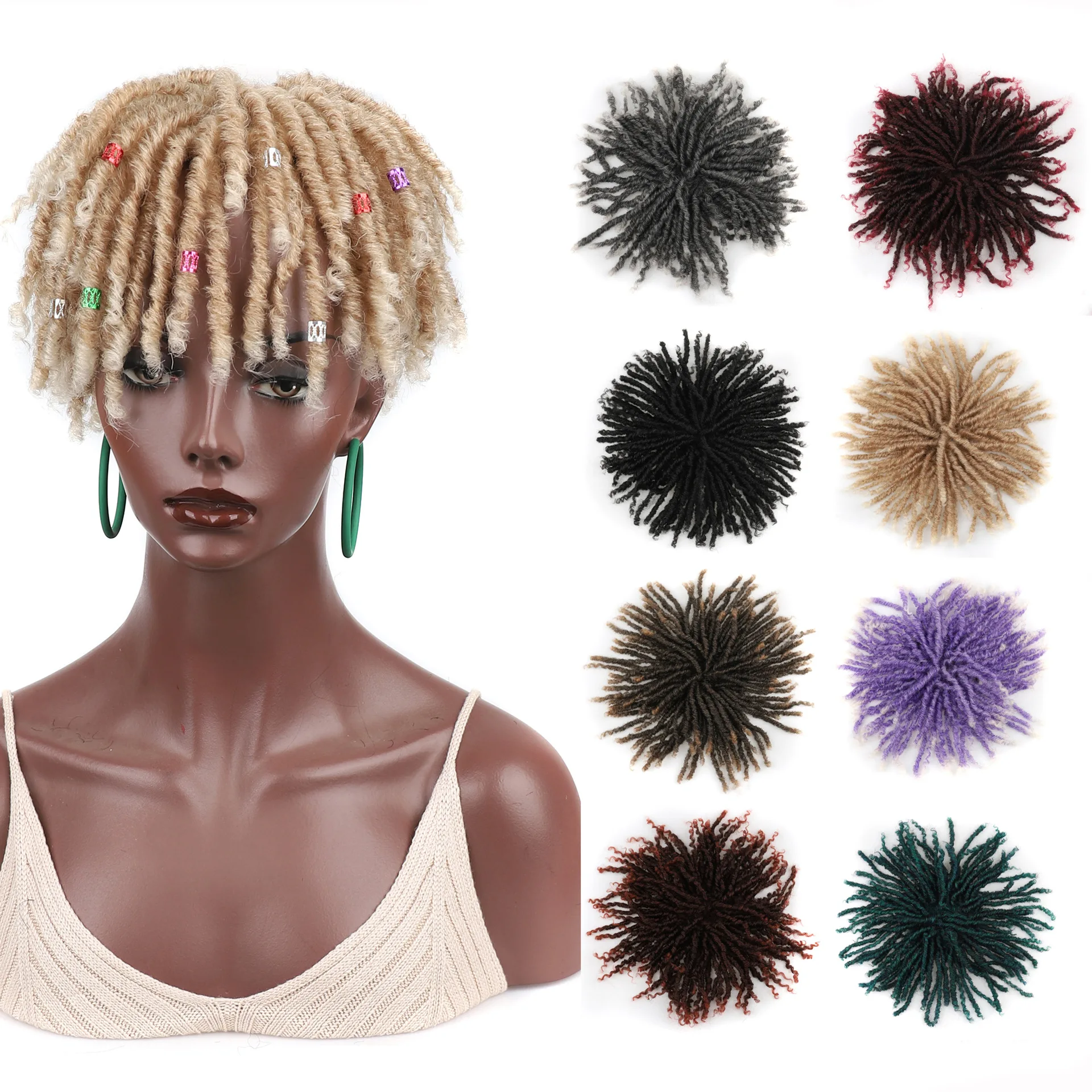 

Jeedou Synthetic Dreadlock Hair Toppers Short Curly Braided Wig Toupee Clip-On Hairpiece for Thinning Hair Afro Style for Women