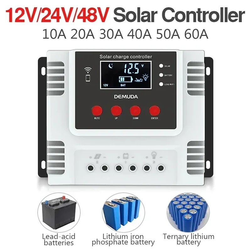 20A 30A 40A 50A 60A Solar Controller Photovoltaic System Street Light LED Display USB Interface Intelligent Charging Controller