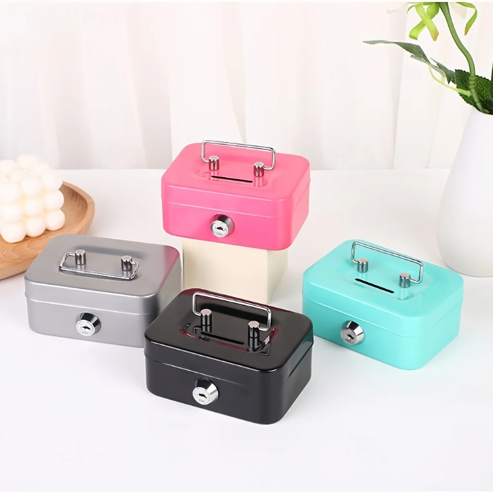 Heavy-Duty Safe Cash Box with Key Lock | Large Capacity Bank Deposit Safe, Multi-Layer Coin Trays and Separate Compartments